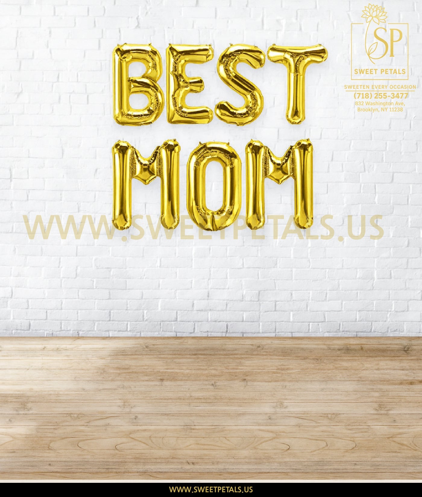 16" BEST MOM Alphabet Foil Balloons Banner - GOLD Air-Filled - NON FLYING / NO HELIUM