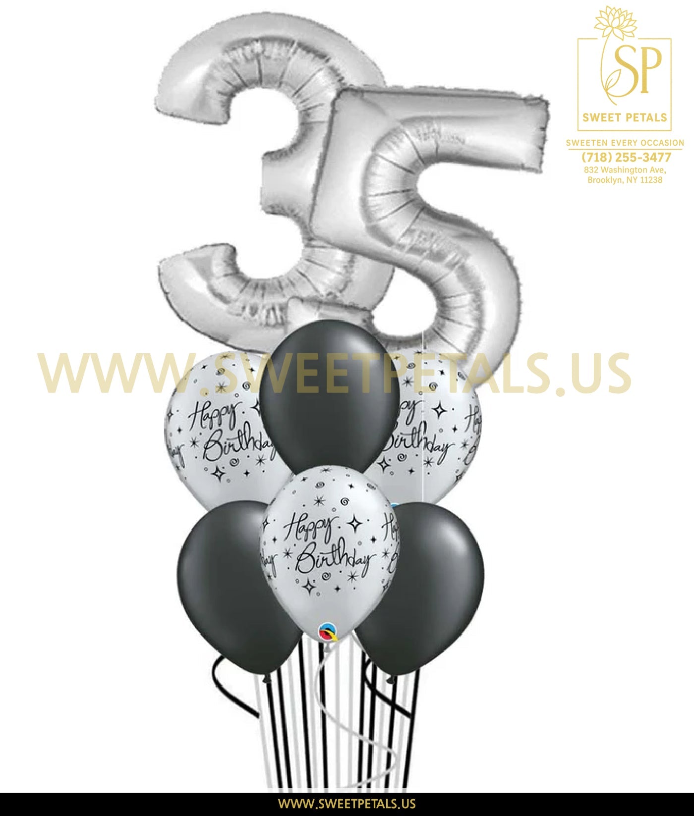 Any Age Silver and Black Birthday Bouquet With Weight