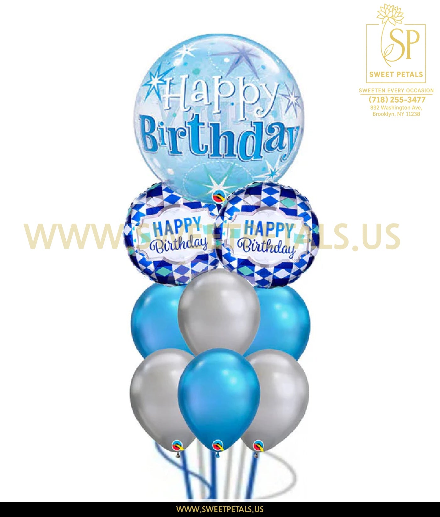 Birthday Blue and Gold Dots Chrome Balloon Bouquet