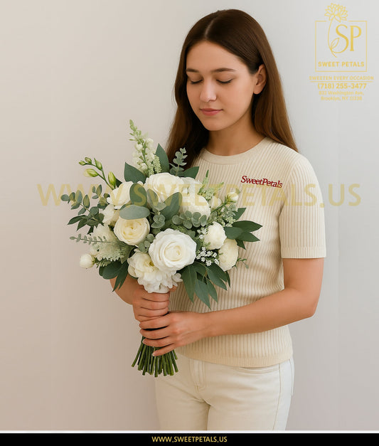 Elegant White Rose Bridal Bouquet