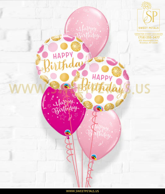 Big Polka Pink Sparkle Birthday Balloon Bouquet With Weight