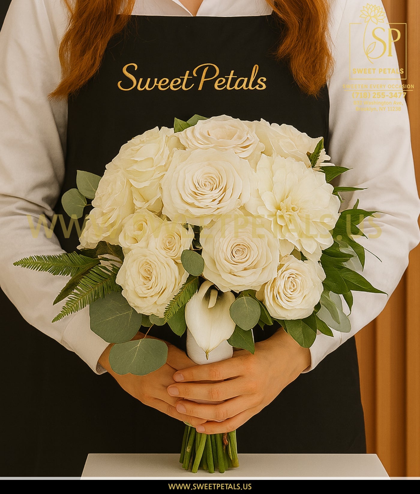 Elegant White Rose Bridal Bouquet