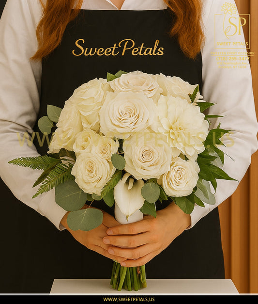 Elegant White Rose Bridal Bouquet
