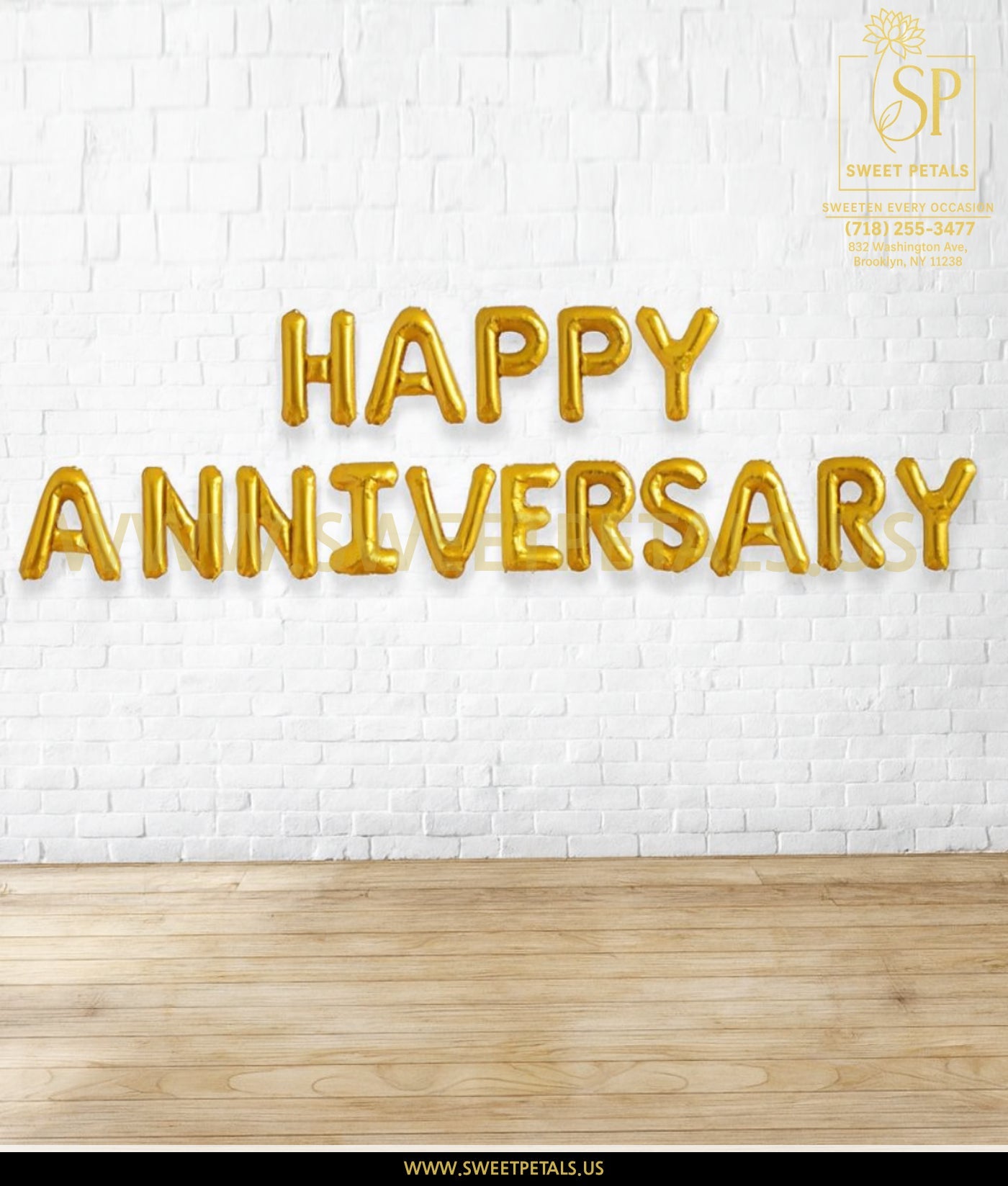 GOLD Happy Anniversary Alphabet Foil Balloons Banner -- Air-Filled - NON FLYING / NO HELIUM