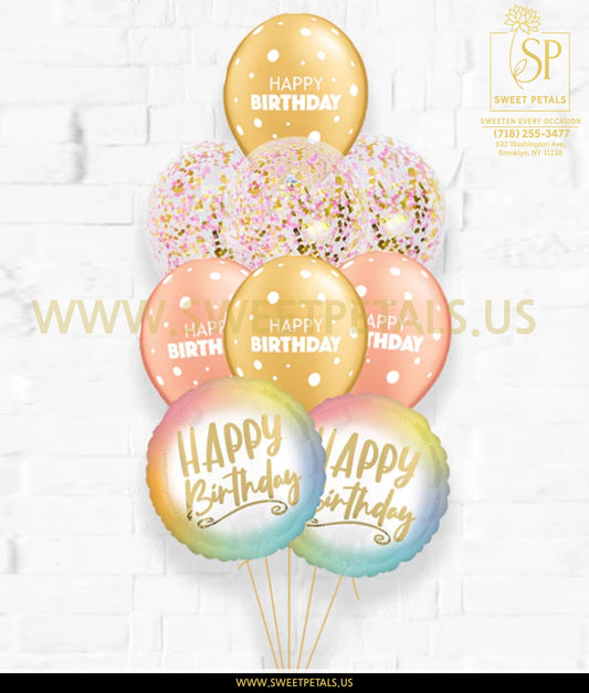 Ombre and Gold Happy Birthday Confetti Balloon Bouquets