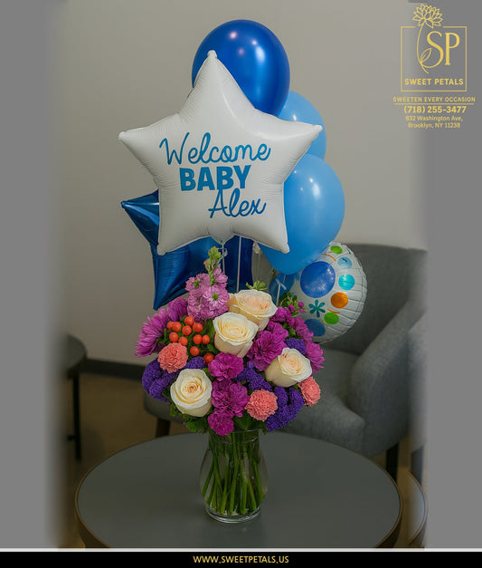 Welcome Baby Bouquet & Balloon Arrangement