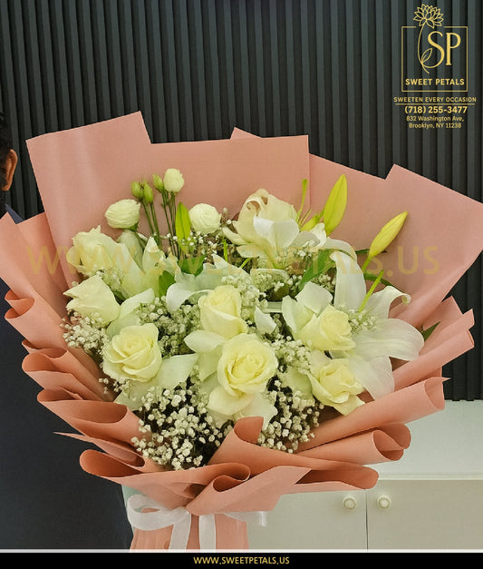 Pure Elegance White Rose & Lily Bouquet