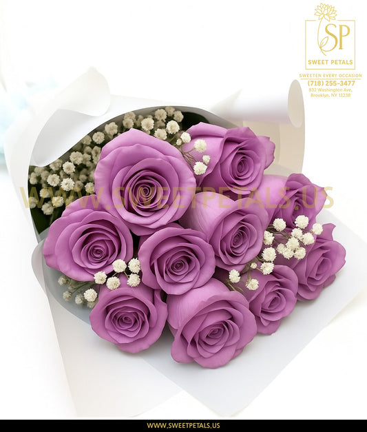 Dozen Royal Lavender Roses Bouquet