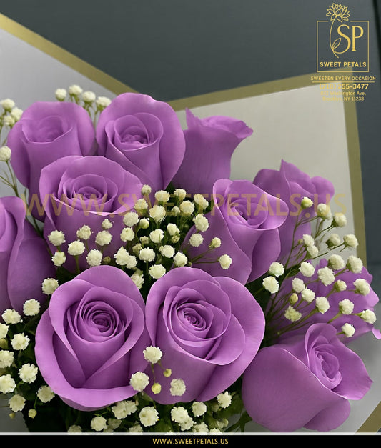 Dozen Royal Lavender Roses Bouquet